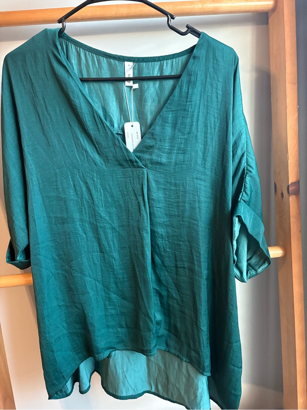 glam Teal Green V-Neck Blouse